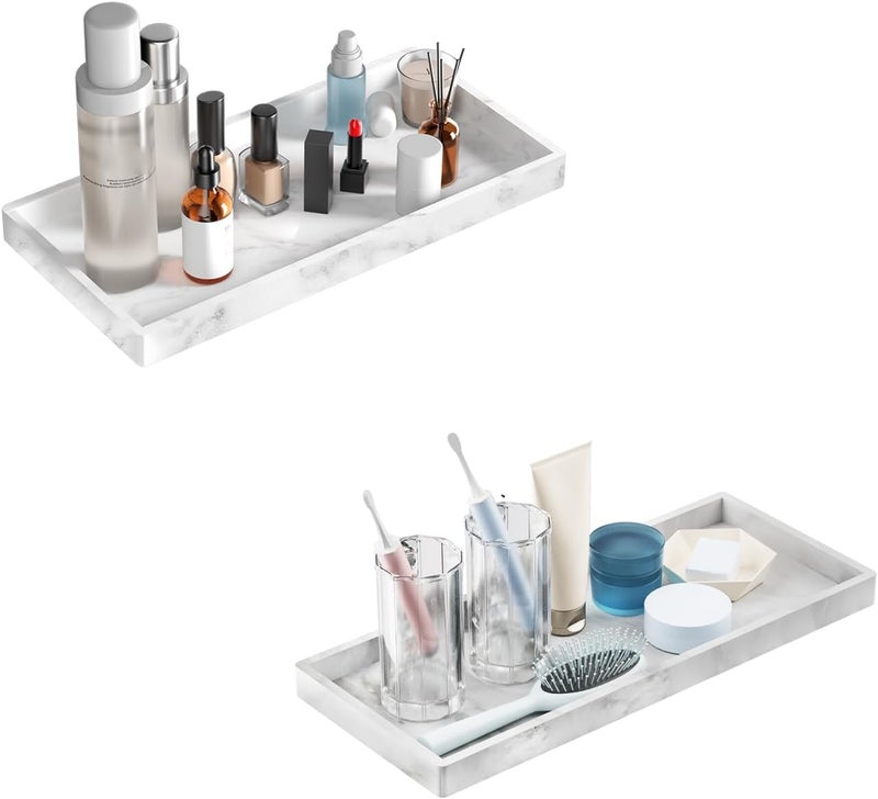 BBK Bathroom Vanity Tray 7.8 in - 2 Pack(Small) Silicone Bathroom Tray for Counter, Perfume Key Trinket Ring Tray, Decor Soap Dispenser Countertop Tray for Kitchen Sink Organization (Faux Marble Look) - Image 1